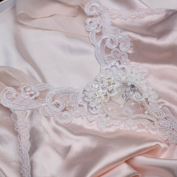 Vtg Dentelle USA Pink Satin Beaded Lace Chemise Slip Dress Nightgown Sz S Y2K - Picture 6 of 11